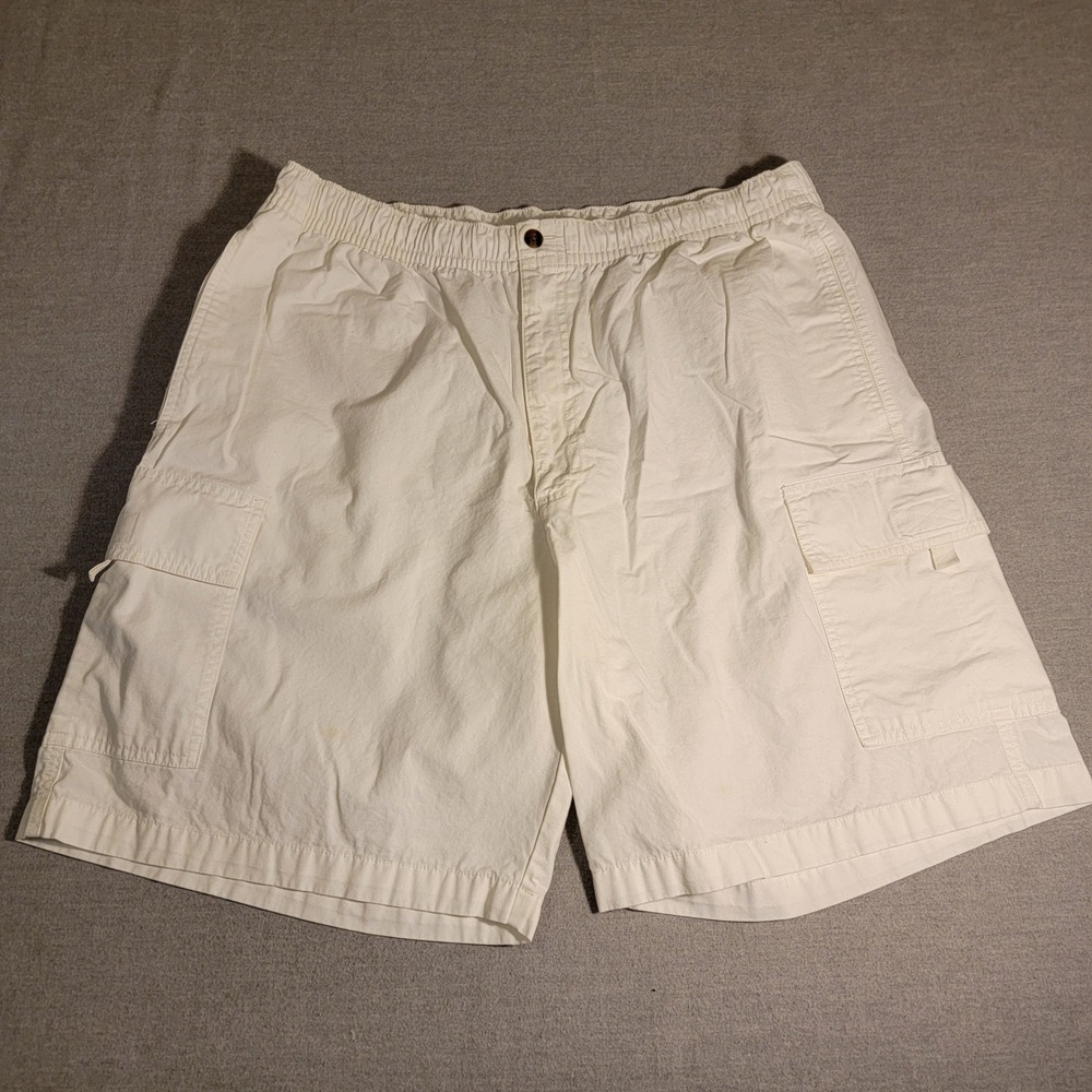 Haggar Cargo Shorts Mens 38 White Good Elastic Waist Cotton Utility Pockets 784